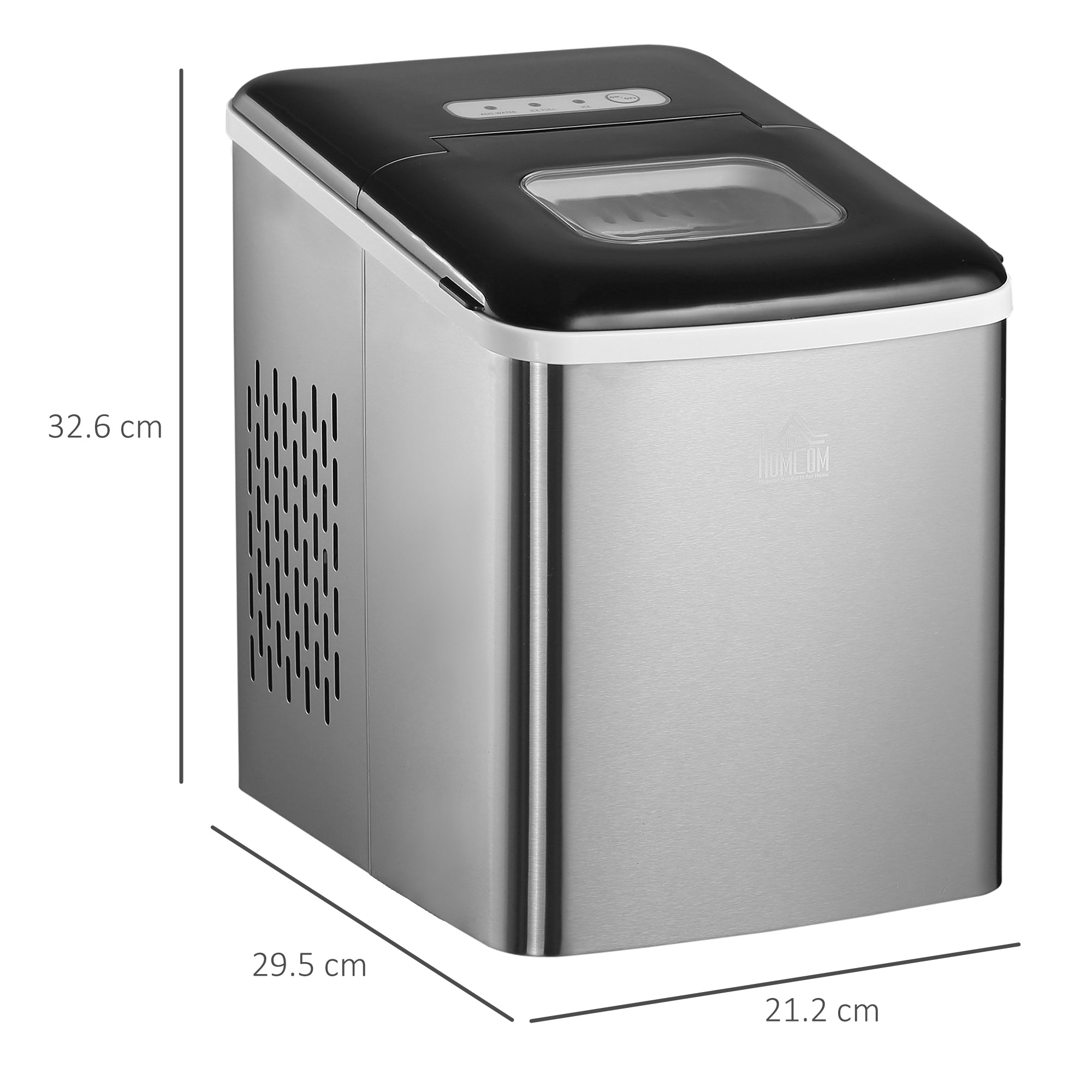 HOMCOM Ice Maker Machine Countertop, 9 Ice Cubes in 8 Mins, 12KG in 24Hrs, Self-Cleaning Portable Ice Cube Maker with Ice Scoop and Basket, Stainless Steel, No Plumbing Required, Black